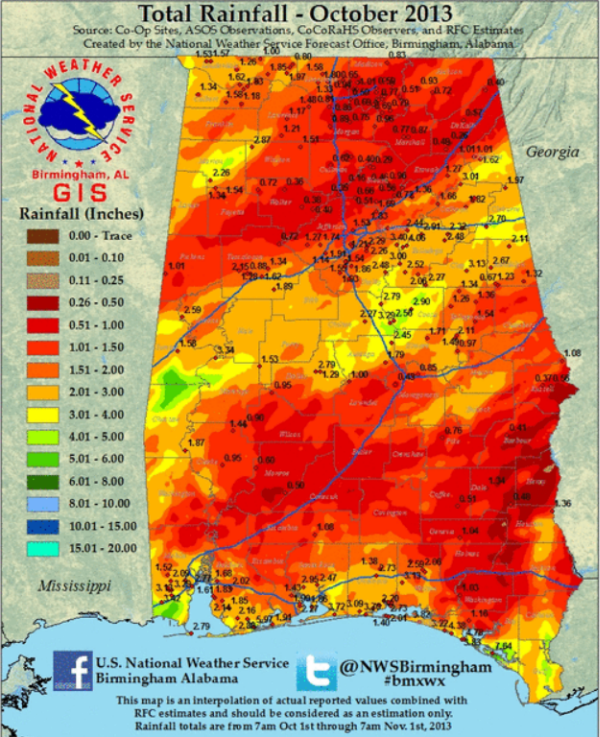 Rainfall Totals from October The Alabama Weather Blog