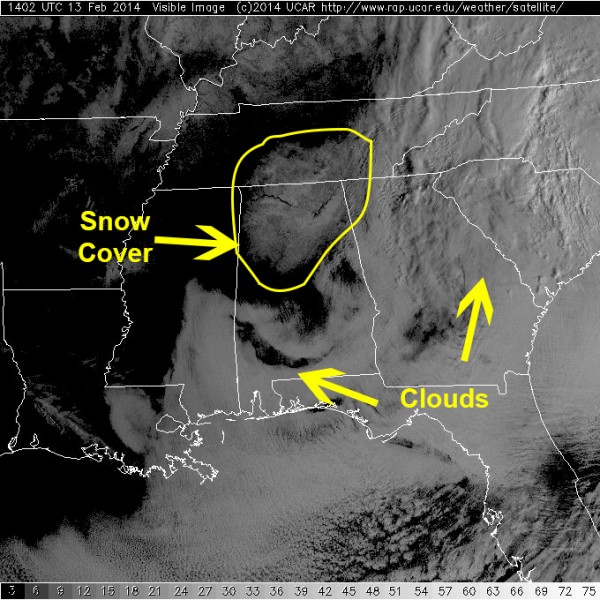 Snow cover from Feb. 12, 2014, snow event