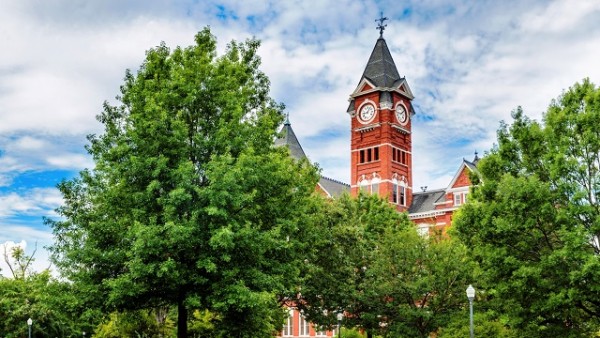 Historic building and campus at Auburn University in Auburn, Alabama