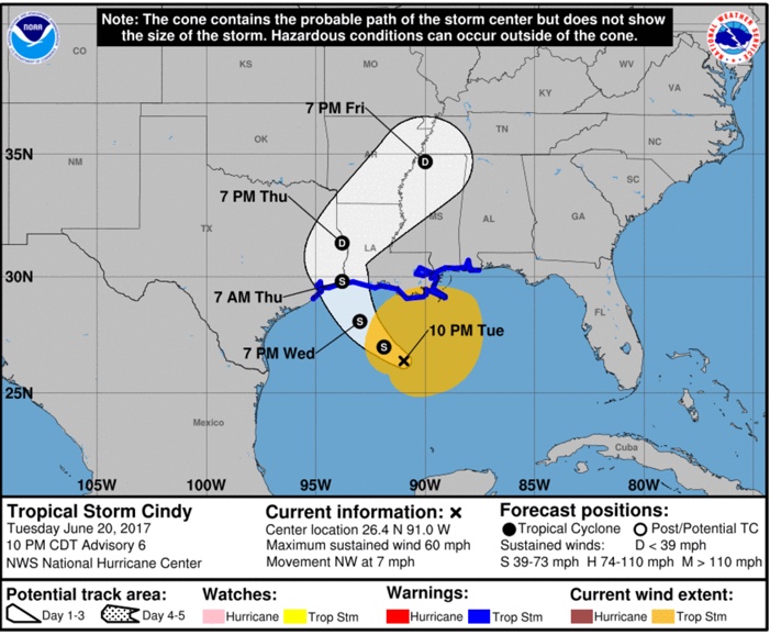 Cindy Strengthens Over The Central Gulf Of Mexico; Top Winds Now 60 MPH ...