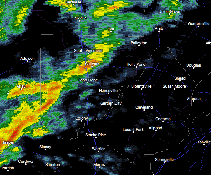 Stronger Storms Approaching NE Cullman County : The Alabama Weather Blog