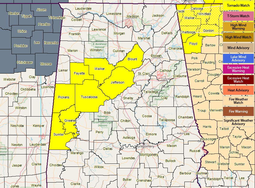 Tornado Watch Continues For Parts of Central Alabama : The Alabama ...