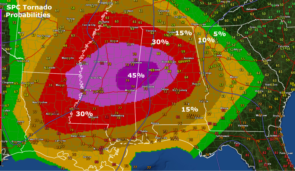 Rare 45% Hatched Tornado Risk on Latest SPC Outlook : The Alabama ...