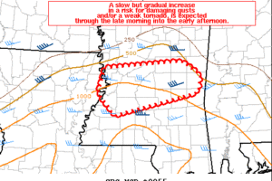 SPC Mesoscale Discussion:  Severe Weather Threat Slowly Increasing Across Mississippi into Western Alabama