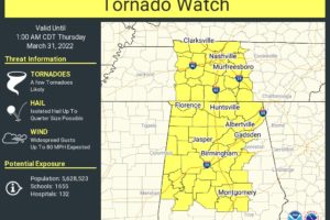 Tornado Watch Issued for Much of North/Central Alabama Until 1 am