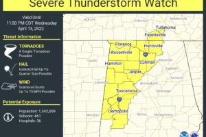Severe Thunderstorm Watch for Parts of Western Alabama Until 11 p.m.