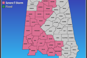 New Severe T-Storm Watch Issued for the South-Central Parts of Central Alabama Until 2 am