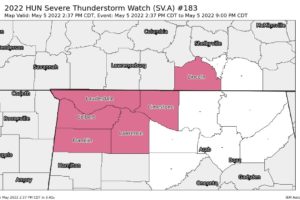 Severe T-Storm Watch Issued for NW Corner of Alabama Until 9 pm
