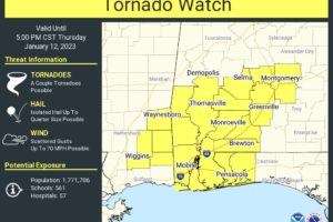 NEW Tornado Watch for South & Southwestern Portions of Central AL Until 5 pm