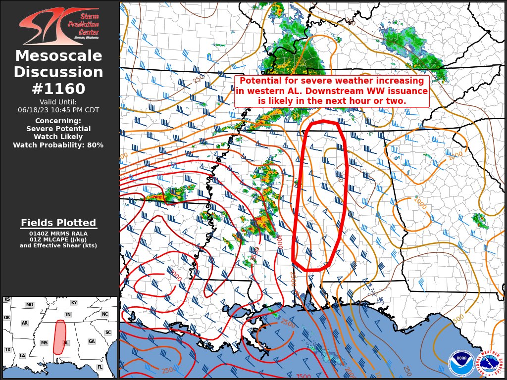 Mesoscale Discussion For North And Central Alabama Tornado Watch Soon To Be Issued The Alabama