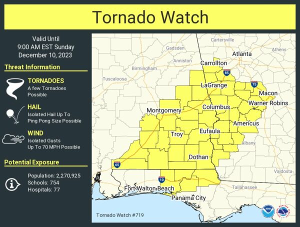 New Tornado Watch Until 8 A M For Southeastern Portions Of Central Alabama New Severe