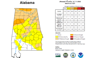 Midday Nowcast:  Hot and Dry Pattern; Drought Increasing Across Alabama