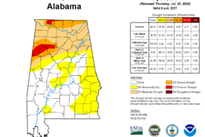 Midday Nowcast: Despite Recent Rains, Severe Drought Continues for Portions of Alabama