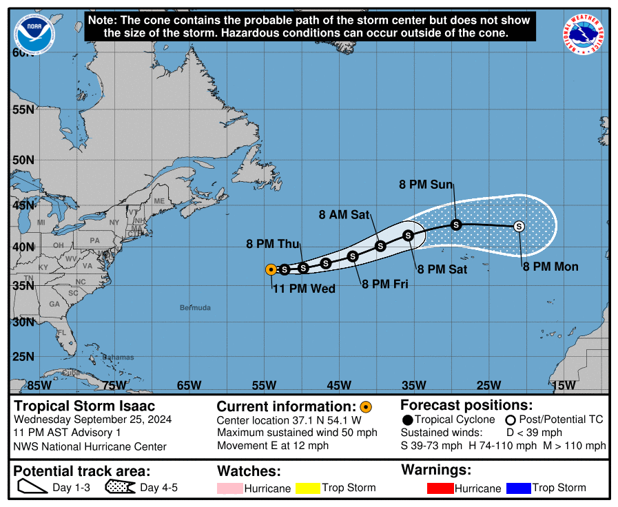 Tropical Storm Isaac forms over the subtropical Atlantic The Alabama