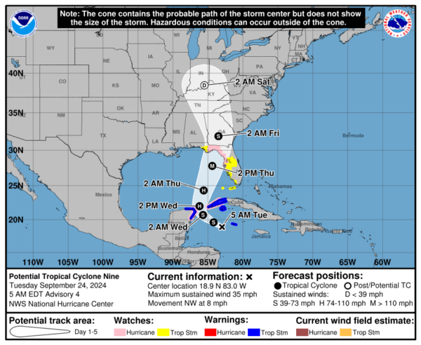 4 a.m. CDT Update on PTC 9: New warnings for parts of Florida’s Gulf Coast: The Alabama Weather Blog