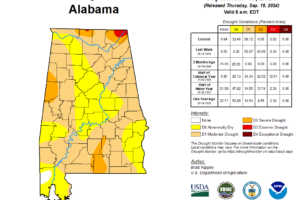 Drought Monitor: Francine Brought Some Improvements; Most of Alabama Still Highlighted Though with Abnormally Dry/Drought Conditions