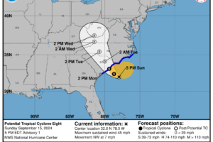 Potential Tropical Cyclone Eight Forms, Moving Toward Carolinas, Will Bring Heavy Rain and Coastal Flooding