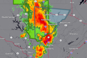 Strong Storm Over Cullman County. Small Hail and 40-50 mph winds gusts possible.