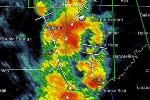 Flash Flood Warning for portions of Cullman, Morgan and Lawrence Counties until 7pm CDT. Rainfall rates of 2-4 inches in one hour!