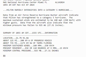 Milton Is Officially a Category 5 Hurricane. Special Update from the National Hurricane Center.