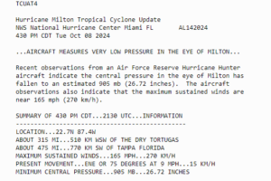 440pm CDT: Milton’s Central Pressure is Much Lower:  905 mb