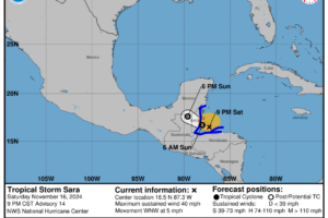 Tropical Storm Sara Barely Holding onto Tropical Storm Intensity