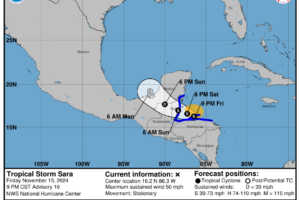 Sara Maintains Intensity, Stationary Off the Coast of Honduras