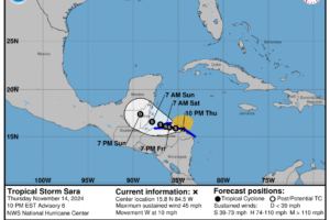 Sara Slightly Stronger as of the 9pm CT Advisory