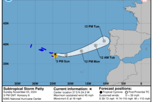 Subtropical Storm Patty Moving Away from the Azores