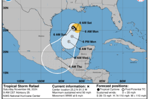 Tropical Storm Rafael Continues to Steadily Weaken