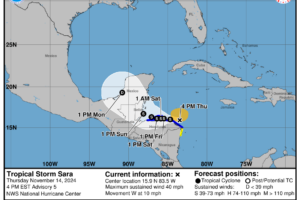 Tropical Storm Sara Remains at a Steady Level of Intensity