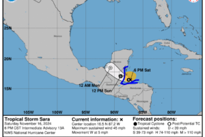 Tropical Storm Sara Finally Moving Along, Although Still at a Snails Pace!