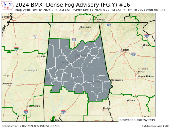 Dense fog advisory issued for all of central and north Alabama: Alabama Weather Blog