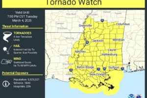 Tornado Watch was published west of Alabama, while Stürme West Mississippi approaches